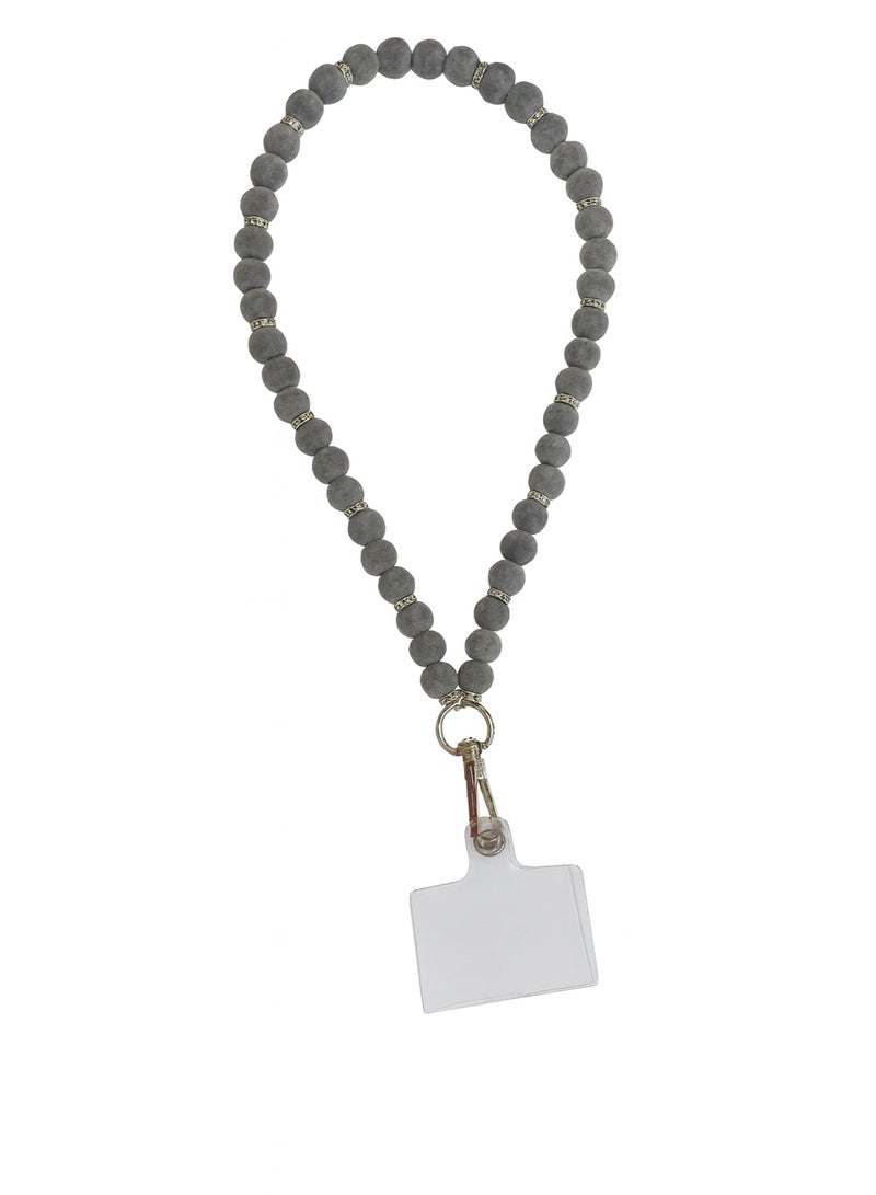 علاقة موبايل لليد من الخرز - سوار معصم وسلسلة هاتف قصيرة مانعة للسقوط مع فواصل ذهبية وبطاقة تثبيت - سيليكون ناعم - لون رمادي - Image 1